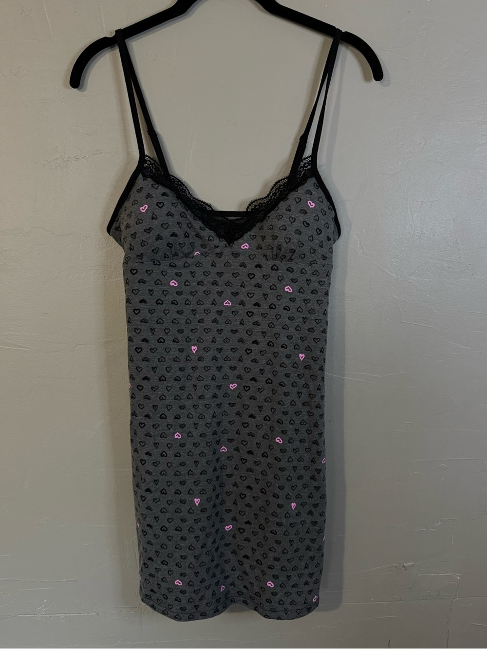 Xhilaration Gray and Pink Heart Lace-Trim Chemise
